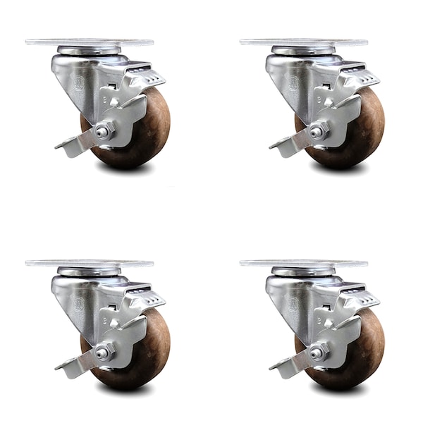 Service Caster 3.5 Inch High Temp Glass Filled Nylon Swivel Top Plate Caster Set with Brake SCC SCC-20S3514-GFNSHT-TLB-4 - main